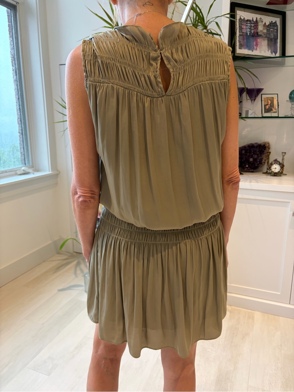 Olive Sleeveless Smocked Waist Mini Dress